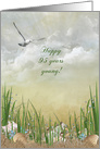 95th Birthday, seagull with seashore treasures card