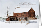 Watercolor Christmas Barn In Winter card