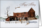 Happy Holidays-Christmas-barn-watercolor-painting card