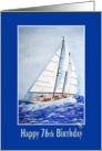 76th birthday-watercolor painting of sailboat on high seas card