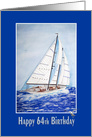 64th birthday-sailboat heeling watercolor painting card