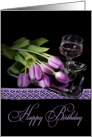 Mother’s Birthday - tulip bouquet with wine on a silver plate card