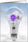 birthday butterfly on dahlia in light bulb card
