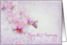 61st Anniversary with butterfly on pink orchids with bubbles card