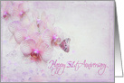 51st anniversary butterfly on pink orchids with bubbles card