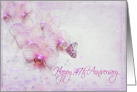 47th anniversary, butterfly on orchid flower with pink texture overlay card