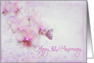 32nd anniversary butterfly on pink orchid blossom with texture bubbles card