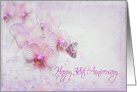 38th anniversary butterfly on pink orchid flower with bubbles card