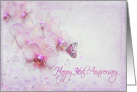 36th Anniversary butterfly on a pink orchid with bubbles card