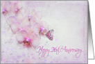 26th Anniversary butterfly on pink orchids with bubbles card