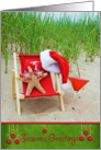 Season’s Greetings with starfish in beach chair with cocktail card