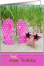 birthday, flip flops and starfish with star sunglasses and bikini card