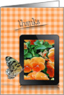 Thank You, Butterfly On a Tablet with Orange Pansy Photo card