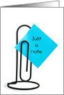 Just a Note square aqua note on a giant paper clip on white card