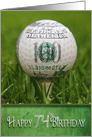 74th birthday golf ball on a tee with hundred dollar bill sign card