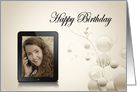 Electronic tablet Birthday photo card with contemporary sepia design card