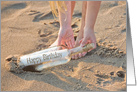 message in a bottle on the beach for Niece’s birthday card