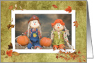 Autumn Scarecrows With Pumpkins and Leaves card