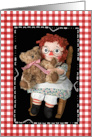 Thinking of You Old Rag Doll Hugging a Teddy Bear card