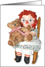 Birthday Rag Doll With Teddy Bear In a Rocking Chair card