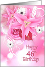 46th Birthday pink lily and daisy bouquet card