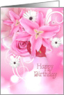 Mom’s Birthday, Pink Lily and Daisy Bouquet With Rose card