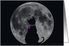 Miss You silhouette of a cat looking at a full moon card