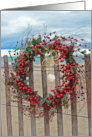 Christmas Berry Wreath with Starfish and Seashells on a Beach Fence card