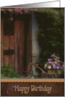birthday tricycle with carnation bouquet by door card