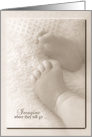 Birth of Grandchild with baby feet on blanket in soft sepia tone card