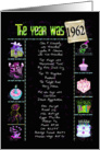 1962 birth year with trivia facts and party elements on black card