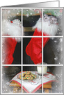 Christmas stocking with cookies and milk in window frame card