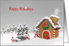 Christmas-gingerbread house with candy canes and snowflakes card