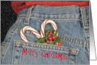 Christmas Heart Candy Cane In Blue Jean Pocket card