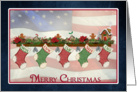 Military Merry Christmas stockings with flag background card