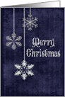 Merry Christmas silver glitter snowflakes on dark blue card