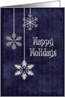 Happy Holidays silver snowflakes on dark blue with glitter card