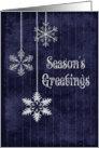 Season’s Greetings, snowflake, blue, tinsel, silver card