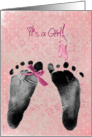 birth announcement, baby, girl, pink, footprint, infant card