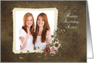 Birthday for Twin Sister, photo card with floral bouquet on damask card