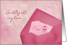 wedding anniversary lipstick kiss on pink note in envelope card