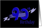 90th birthday banner with blue text and eyeballs on black card
