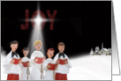 Christmas, winter, carolers, snow, holiday card