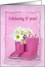 37th birthday, boots, daisy, gingham, birthday, pink card