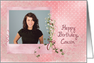 cousin’s birthday, lily of the valley bouquet photo card polka dots card