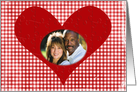 Valentine’s Day red jigsaw puzzle heart with photo frame on gingham card