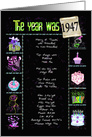 1947 Birthday fun trivia facts on black with confetti and scroll card