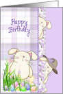 Easter Birthday for Sister, cute bunnies and with dyed eggs card