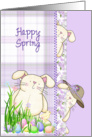 happy spring, bunny, purple, plaid, Easter card