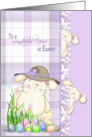 Easter Bunny On Plaid with Eggs and Floral Border for Niece card